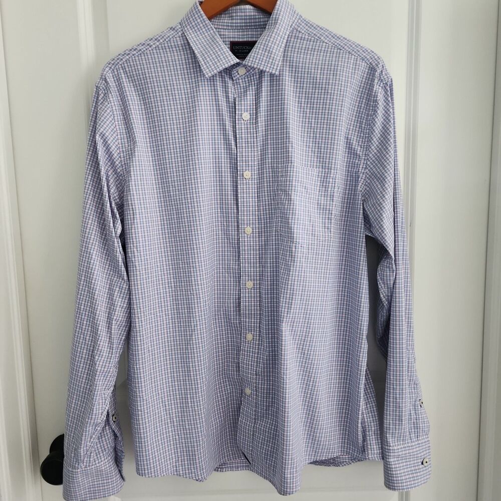 Untuckit Button Up Shirt Mens XL Blue Plaid Performance Stretch Dalton WF